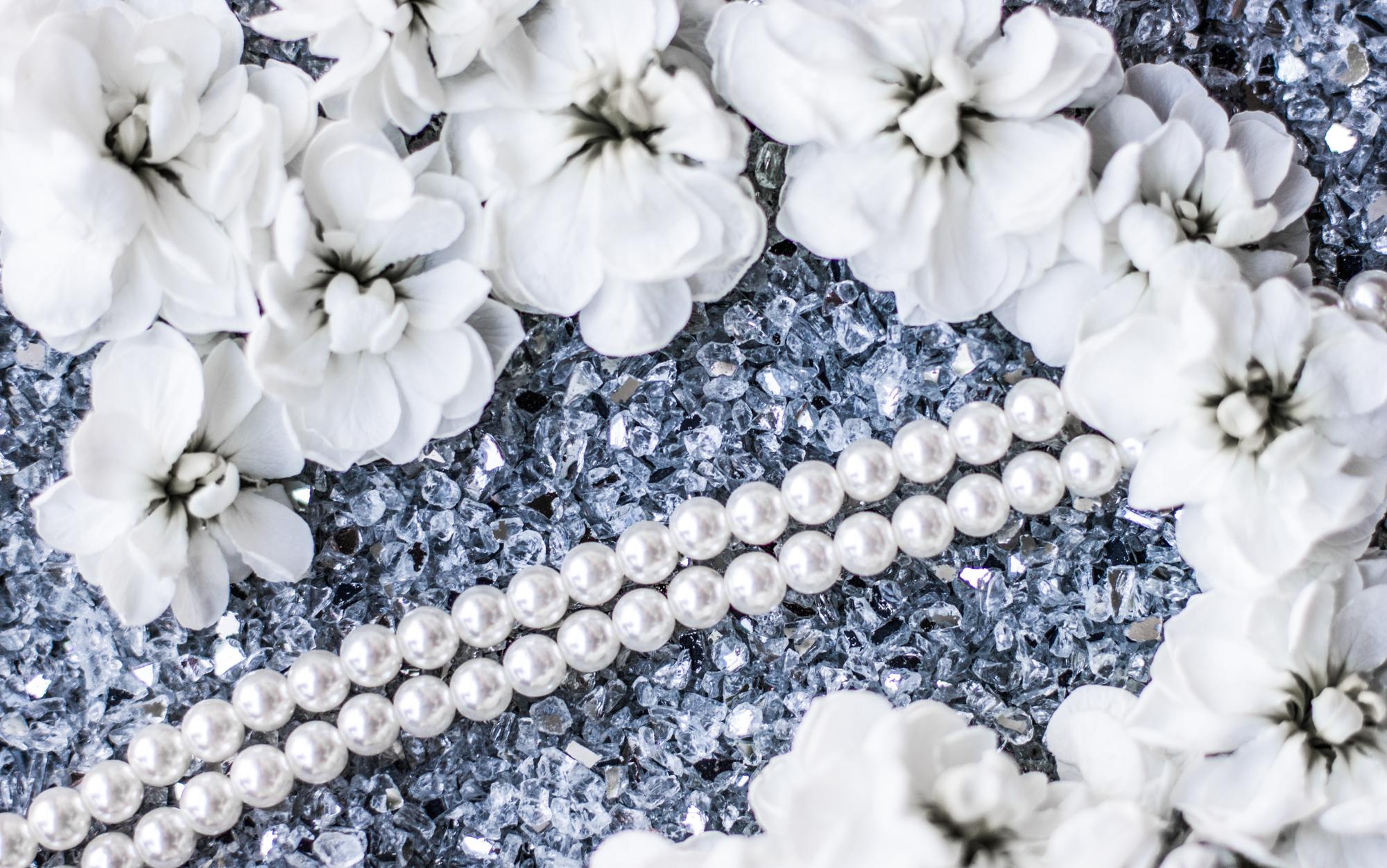 Bridal embroidery detail with pearls and sequins
